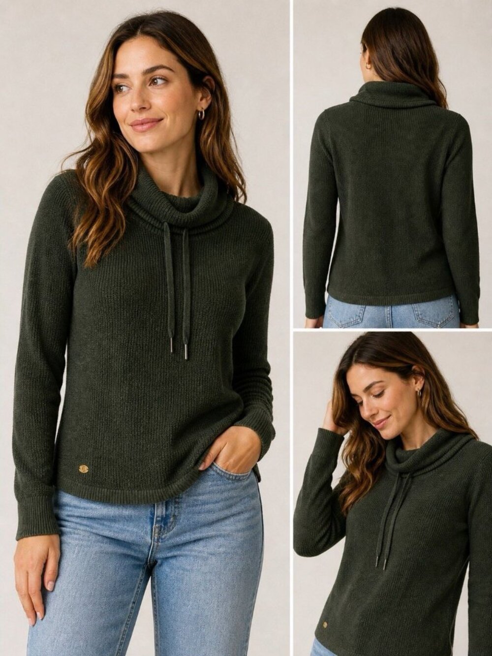 Lauren Ralph Lauren Sweater Womens Small Green Cowl Neck Knit Pullover